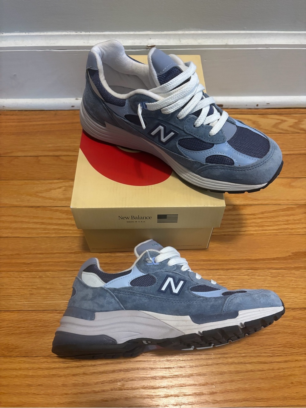 New Balance 992 Grey & Blue Suede Mesh Sneakers - Picture 8 of 10